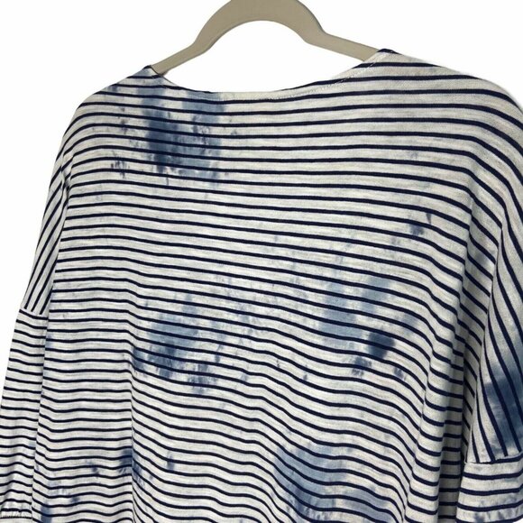Saturday Sunday Top Size Small Blue White Tie dye With Stripes V-Neck - Picture 10 of 11